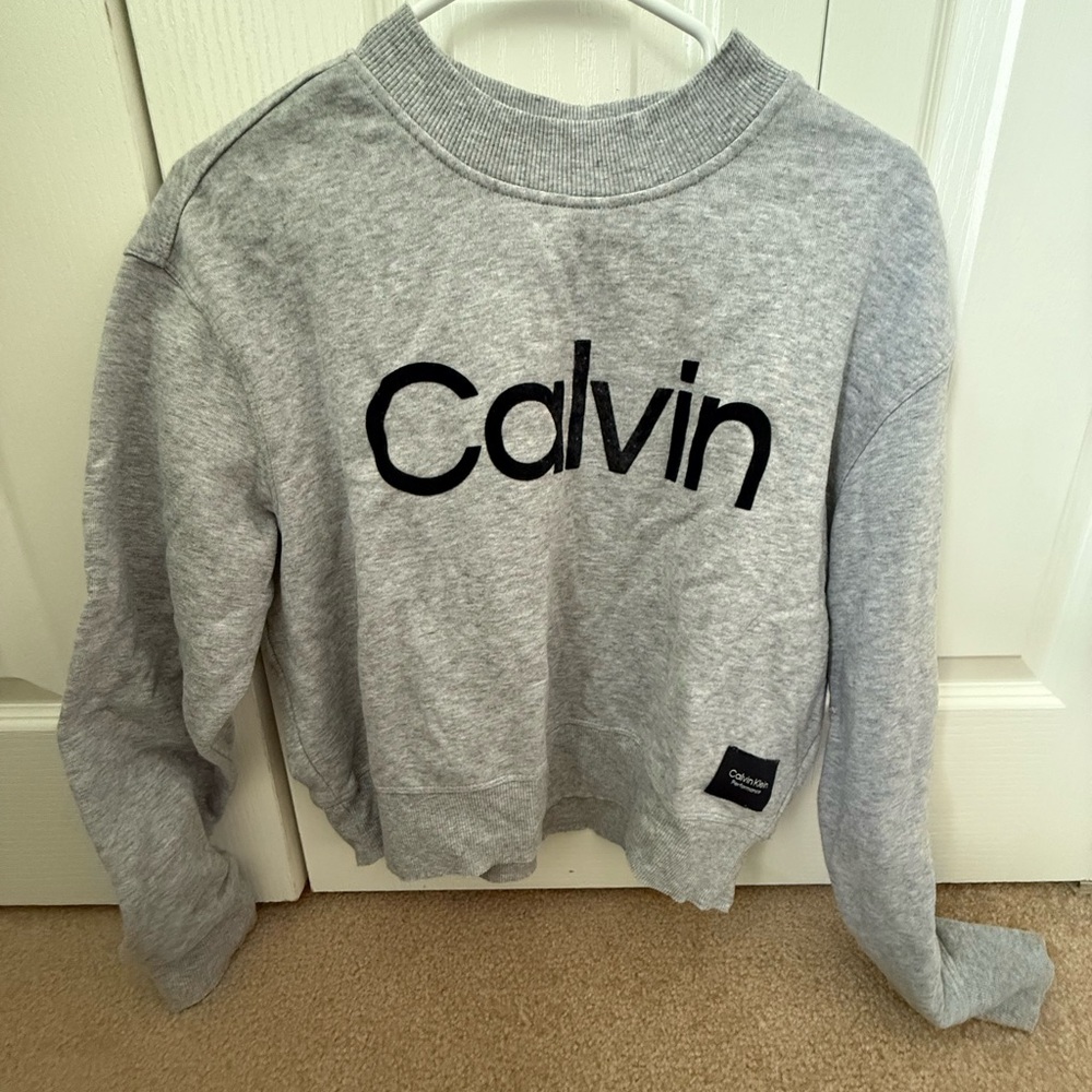 Calvin Klein Gray Crew Neck Sweater Minimalist Design